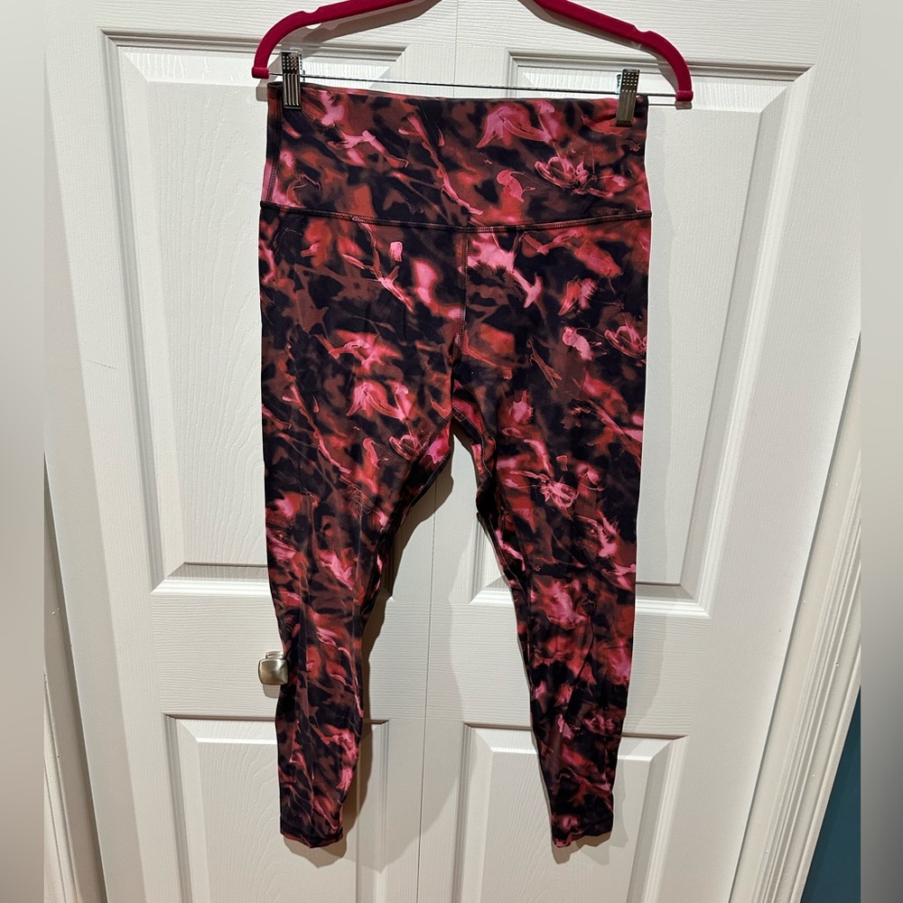 Lululemon Align high rise leggings 28”, size 12, intensity pink blossom multi